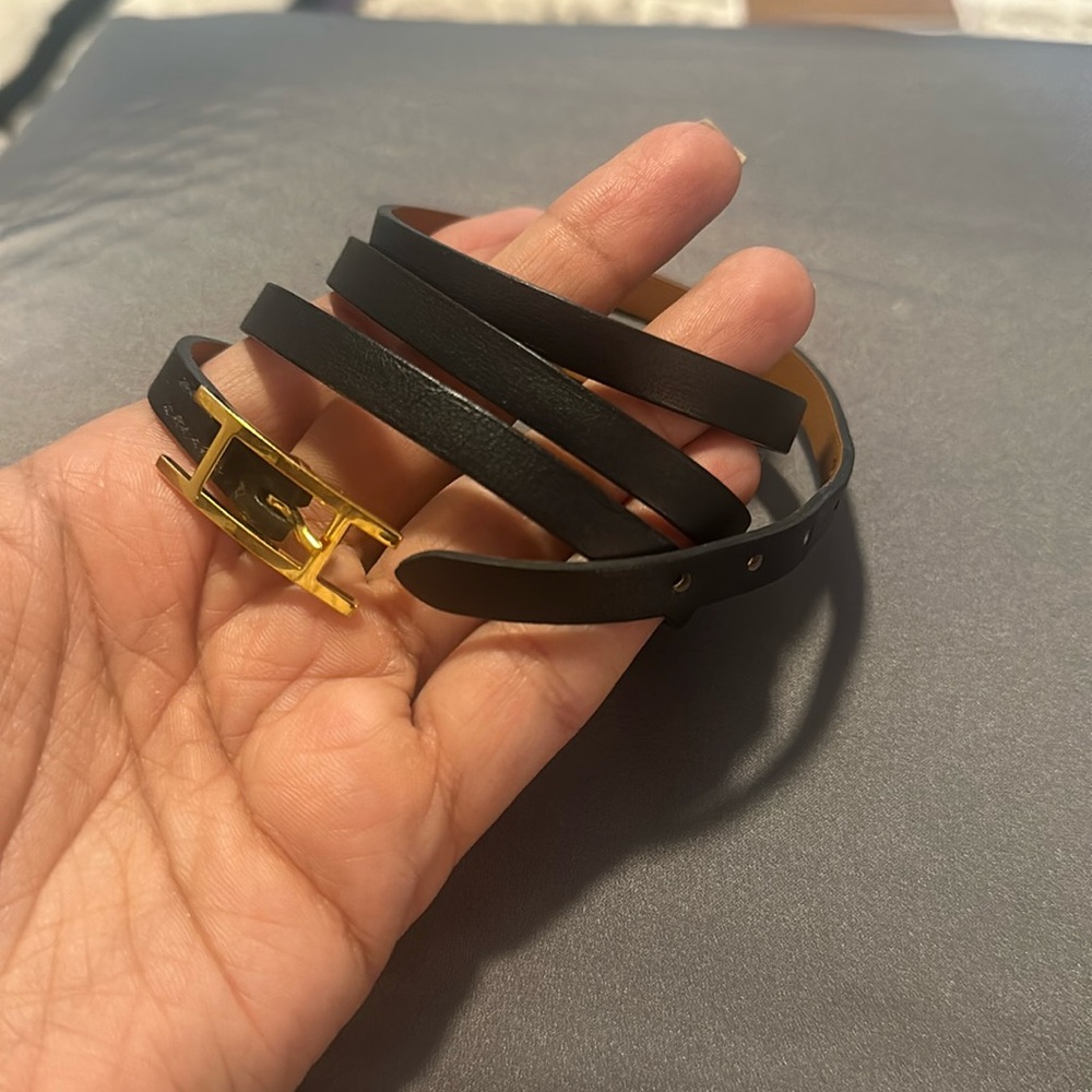 Hermes wrap black leather bracelet
